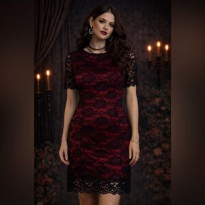 Timeless Elegance Vintage Classy Goth Pinup Liz Claiborne Black Lace Shift Dress